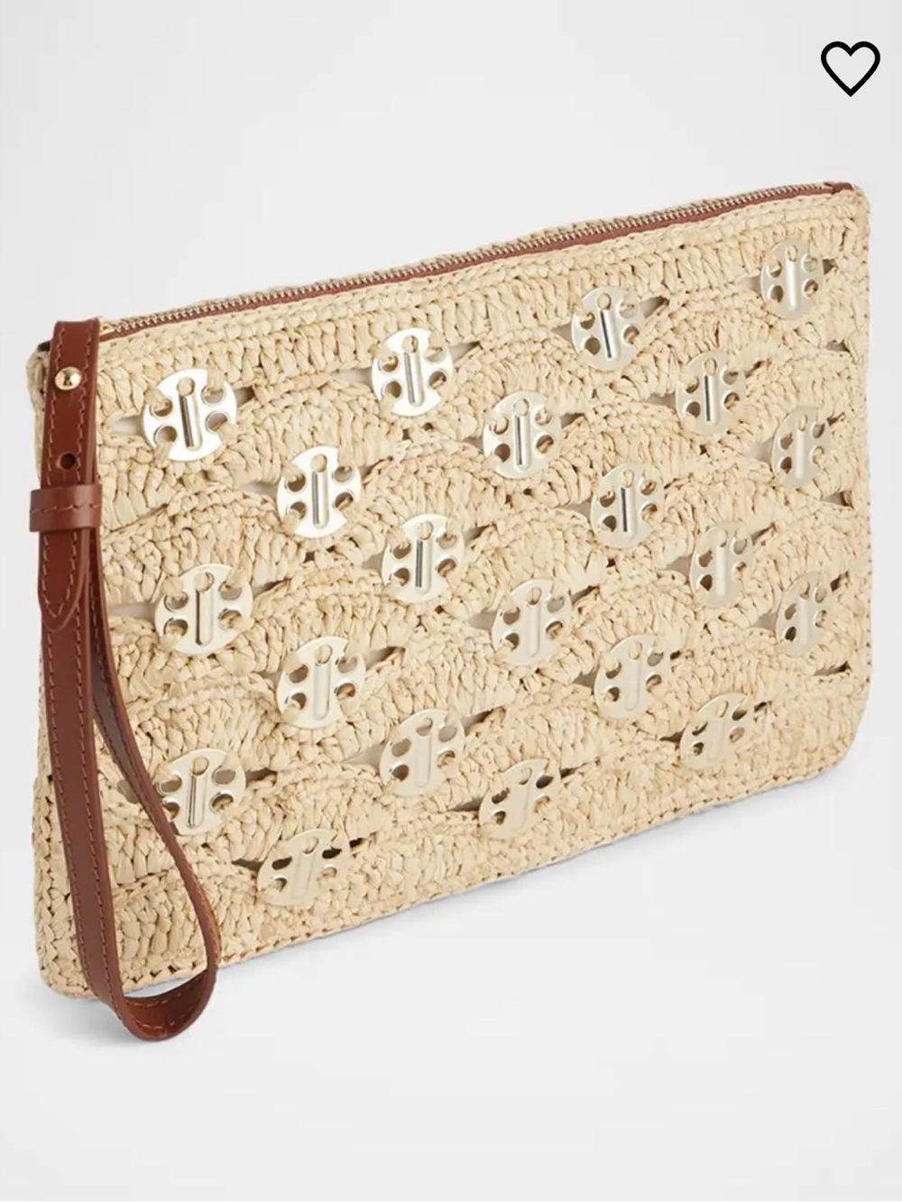 Rabanne Disc Raffia Pouch Wristlet Woven Straw Wristlet Pouch - Cream